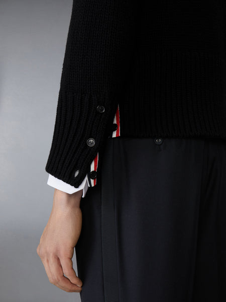 CHUNKY MERINO WOOL NEVERMORE PATCH BOAT NECK PULLOVER BLACK
