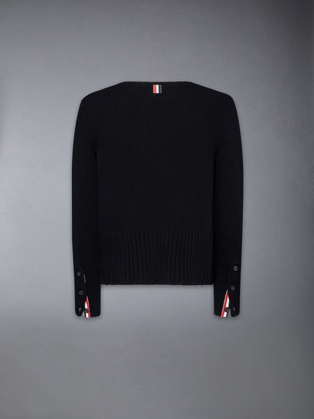 CHUNKY MERINO WOOL NEVERMORE PATCH BOAT NECK PULLOVER BLACK