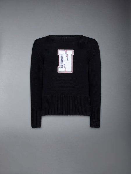 CHUNKY MERINO WOOL NEVERMORE PATCH BOAT NECK PULLOVER BLACK