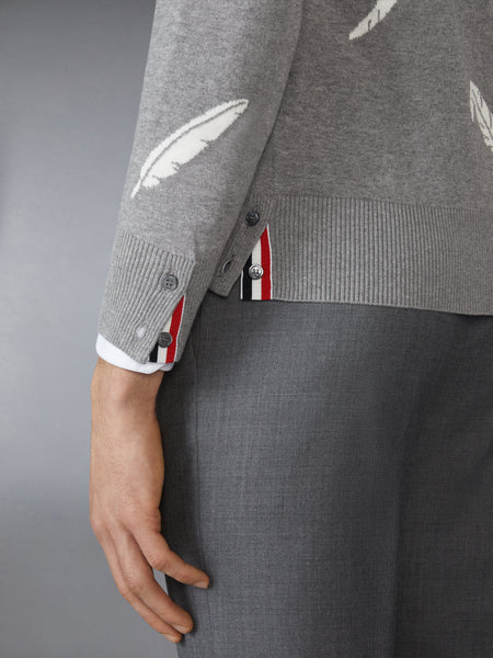 FEATHER INTARSIA RELAXED FIT CREW NECK PULLOVER LT GREY
