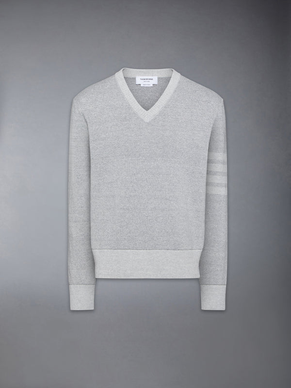 TEXTURED STRIPED STITCH 4-BAR RELAXED FIT V NECK PULLOVER - featured image