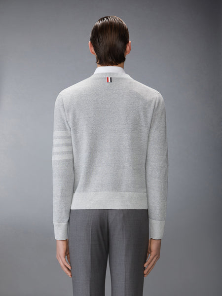 TEXTURED STRIPED STITCH 4-BAR RELAXED FIT V NECK PULLOVER TONAL GREY