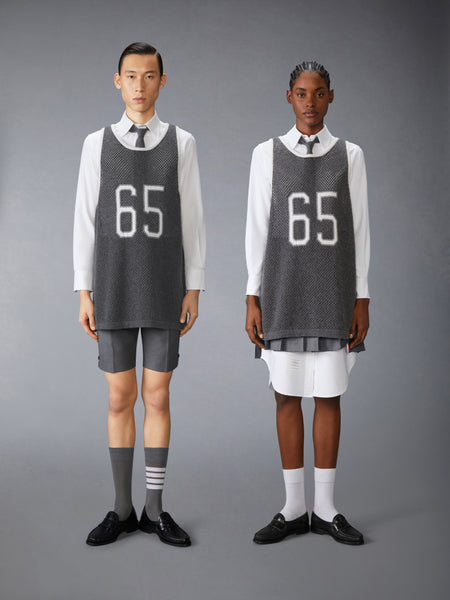 INTARSIA CASHMERE MESH BASKETBALL JERSEY MEDIUM GREY
