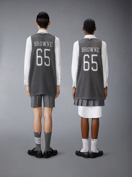 INTARSIA CASHMERE MESH BASKETBALL JERSEY MEDIUM GREY