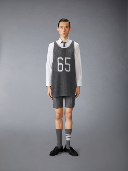 INTARSIA CASHMERE MESH BASKETBALL JERSEY MEDIUM GREY
