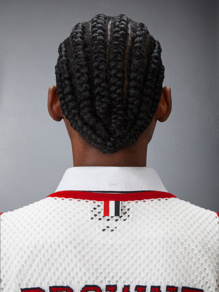 INTARSIA CASHMERE MESH BASKETBALL JERSEY WHITE