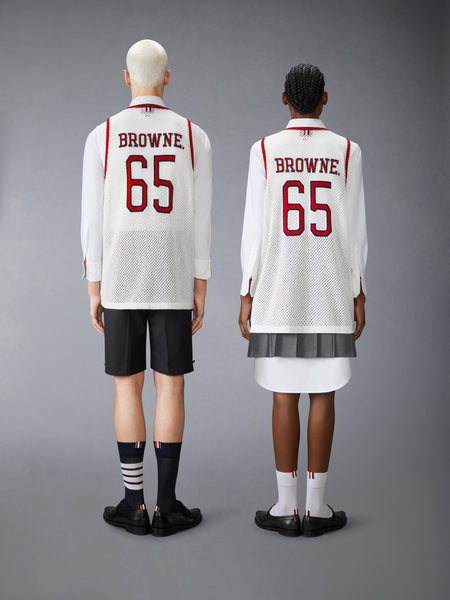 INTARSIA CASHMERE MESH BASKETBALL JERSEY WHITE
