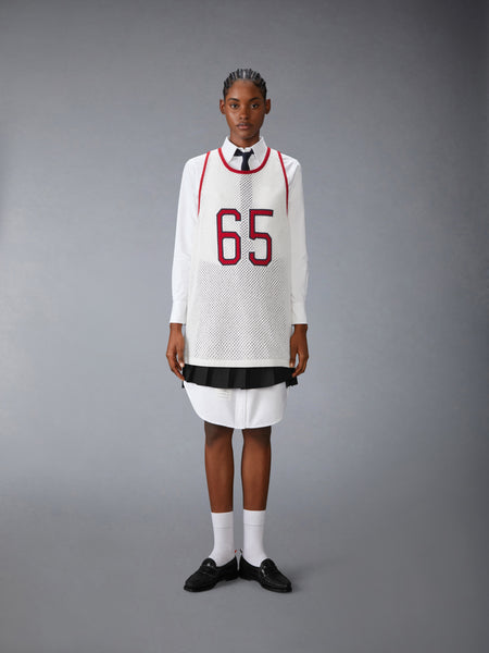 INTARSIA CASHMERE MESH BASKETBALL JERSEY WHITE