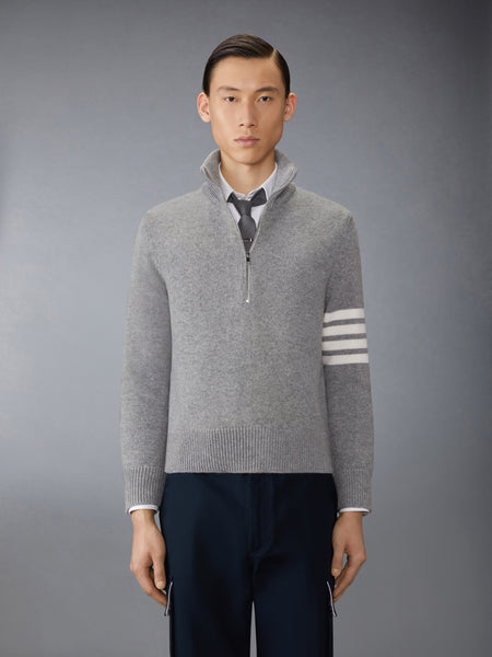 MERINO WOOL 4-BAR FUNNEL NECK PULLOVER LT GREY