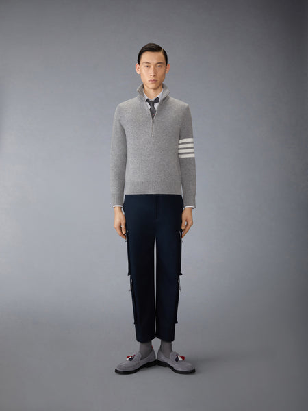 MERINO WOOL 4-BAR FUNNEL NECK PULLOVER LT GREY