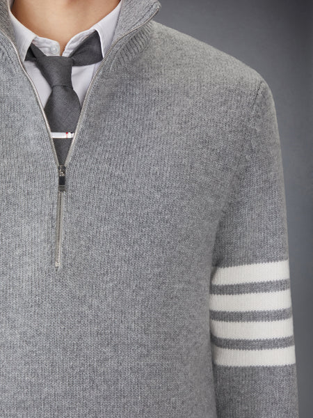 MERINO WOOL 4-BAR FUNNEL NECK PULLOVER LT GREY