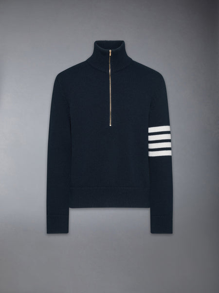 MERINO WOOL 4-BAR FUNNEL NECK PULLOVER NAVY