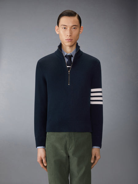 MERINO WOOL 4-BAR FUNNEL NECK PULLOVER NAVY