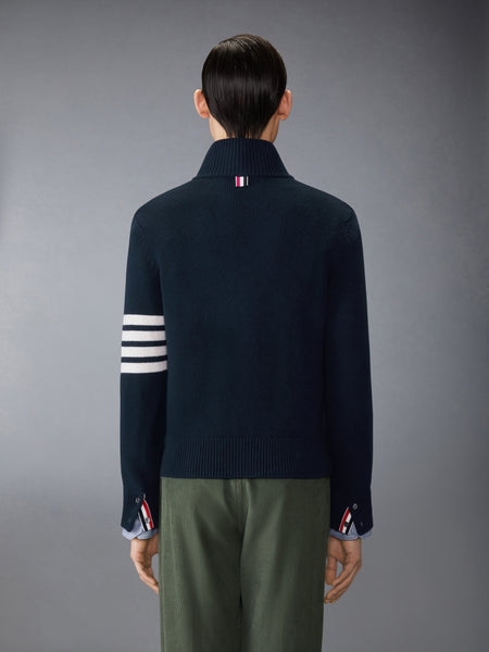 MERINO WOOL 4-BAR FUNNEL NECK PULLOVER NAVY