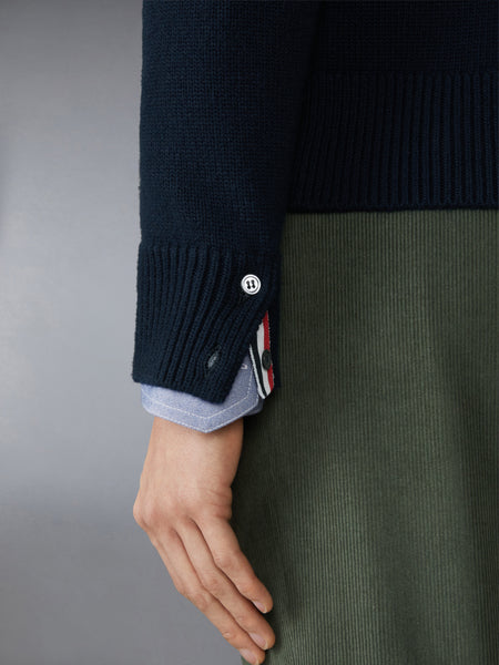 MERINO WOOL 4-BAR FUNNEL NECK PULLOVER NAVY