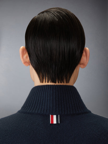 MERINO WOOL 4-BAR FUNNEL NECK PULLOVER NAVY