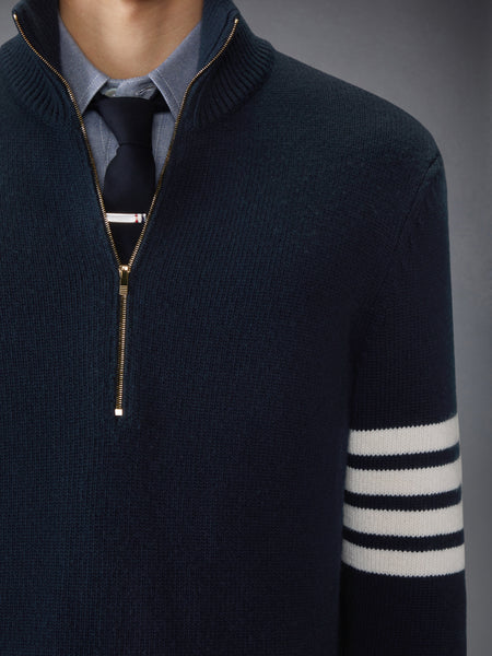 MERINO WOOL 4-BAR FUNNEL NECK PULLOVER NAVY