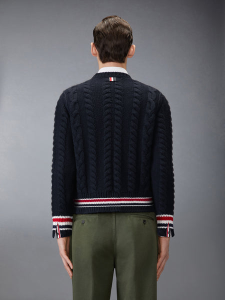 ARAN CABLE STITCH MERINO WOOL PULLOVER NAVY