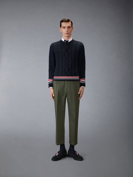 ARAN CABLE STITCH MERINO WOOL PULLOVER NAVY