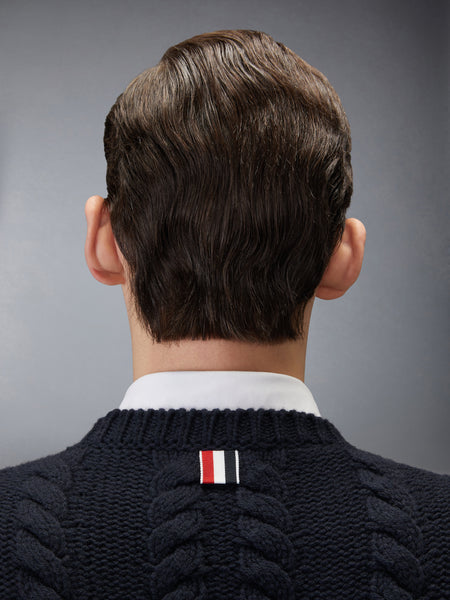 ARAN CABLE STITCH MERINO WOOL PULLOVER NAVY
