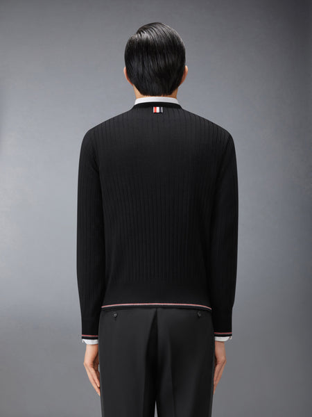 MERINO WOOL RWB RIB STITCH PULLOVER BLACK