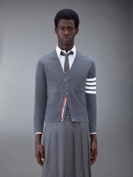 CLASSIC CASHMERE 4-BAR V-NECK CARDIGAN DARK GREY