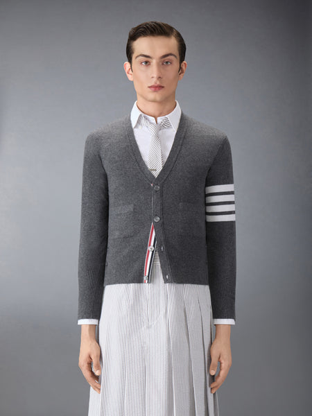 CLASSIC CASHMERE 4-BAR V-NECK CARDIGAN MED GREY