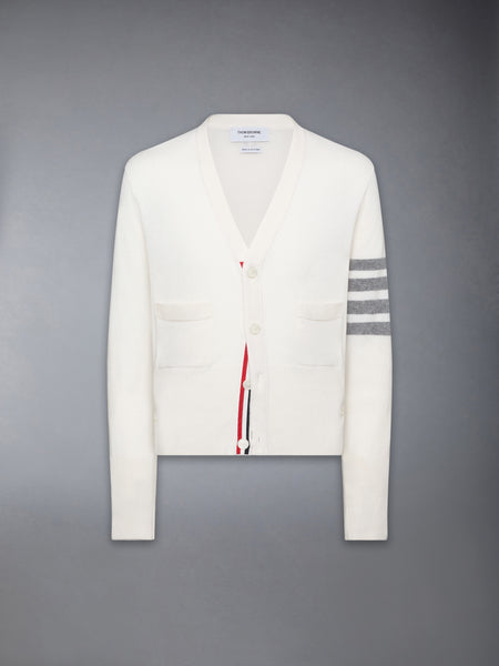 CLASSIC CASHMERE 4-BAR V-NECK CARDIGAN WHITE