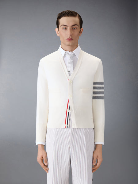 CLASSIC CASHMERE 4-BAR V-NECK CARDIGAN WHITE