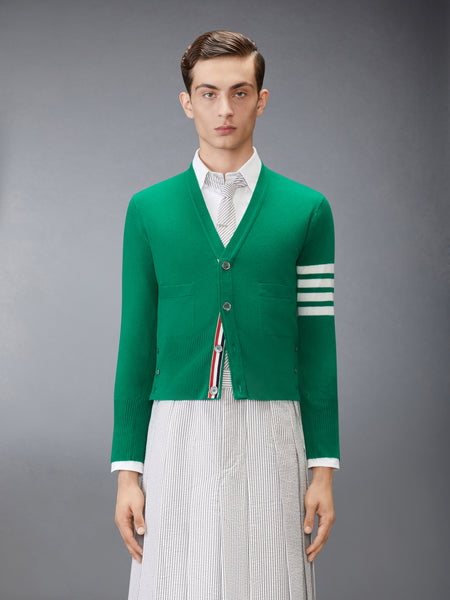 CLASSIC CASHMERE 4-BAR V-NECK CARDIGAN DARK GREEN