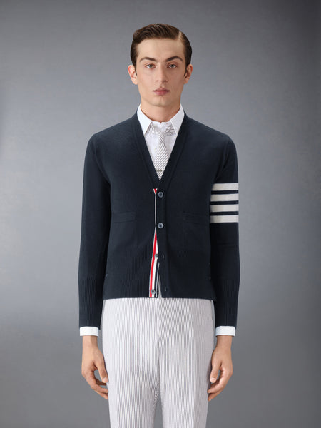 CLASSIC CASHMERE 4-BAR V-NECK CARDIGAN NAVY
