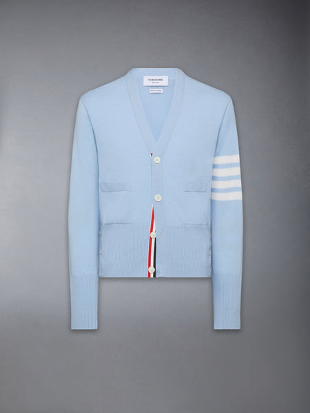 CLASSIC CASHMERE 4-BAR V-NECK CARDIGAN LIGHT BLUE