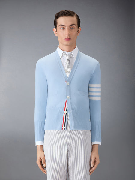 CLASSIC CASHMERE 4-BAR V-NECK CARDIGAN LIGHT BLUE
