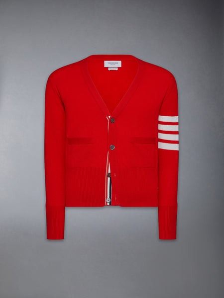 CLASSIC CASHMERE 4-BAR V-NECK CARDIGAN RED