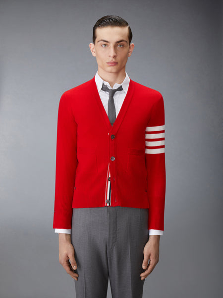 CLASSIC CASHMERE 4-BAR V-NECK CARDIGAN RED