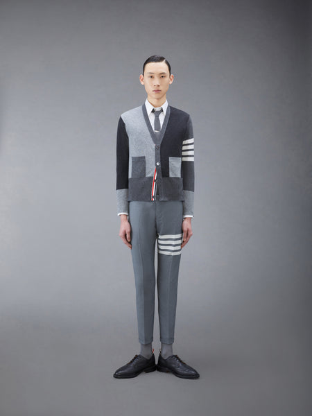 FUNMIX CASHMERE 4-BAR V-neck CARDIGAN TONAL GREY