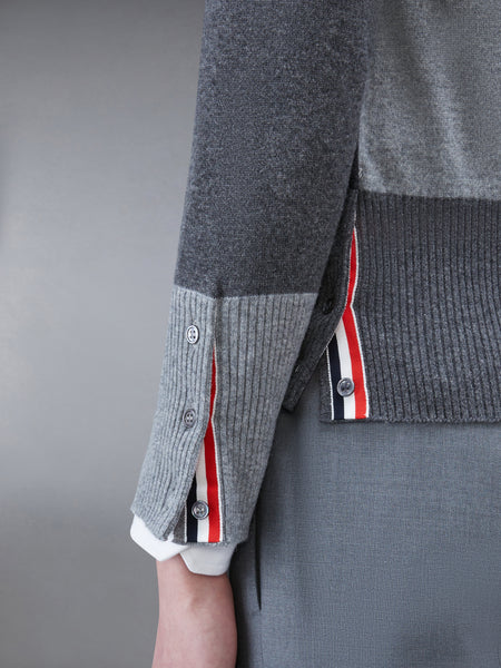 FUNMIX CASHMERE 4-BAR V-neck CARDIGAN TONAL GREY