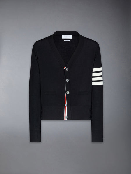 MERINO WOOL 4-BAR CLASSIC V-NECK CARDIGAN BLACK