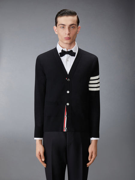 MERINO WOOL 4-BAR CLASSIC V-NECK CARDIGAN BLACK