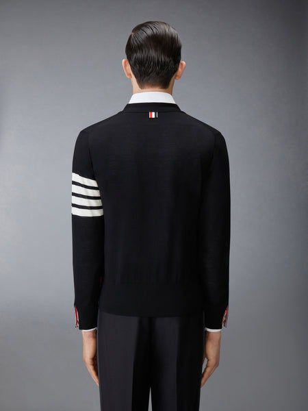 MERINO WOOL 4-BAR CLASSIC V-NECK CARDIGAN BLACK