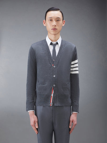 MERINO WOOL 4-BAR CLASSIC V-NECK CARDIGAN DARK GREY