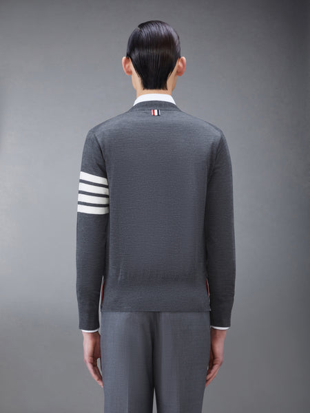 MERINO WOOL 4-BAR CLASSIC V-NECK CARDIGAN DARK GREY