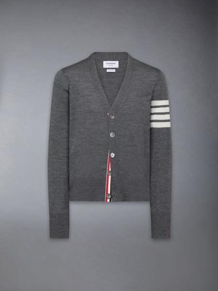 MERINO WOOL 4-BAR CLASSIC V-NECK CARDIGAN MED GREY