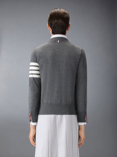 MERINO WOOL 4-BAR CLASSIC V-NECK CARDIGAN MED GREY