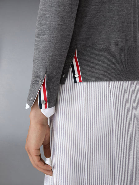MERINO WOOL 4-BAR CLASSIC V-NECK CARDIGAN MED GREY
