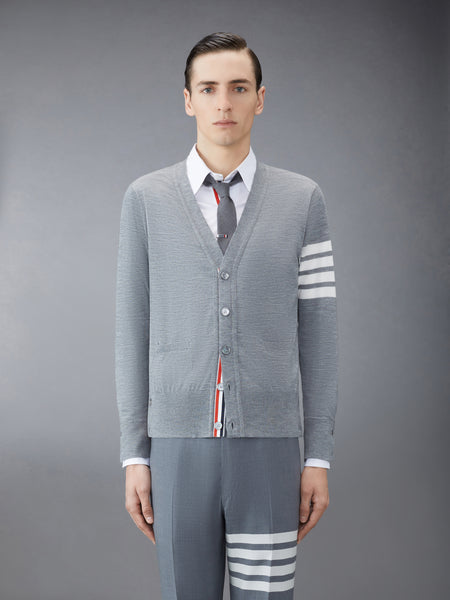 MERINO WOOL 4-BAR CLASSIC V-NECK CARDIGAN PALE GREY