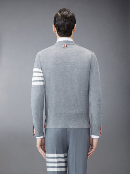 MERINO WOOL 4-BAR CLASSIC V-NECK CARDIGAN PALE GREY