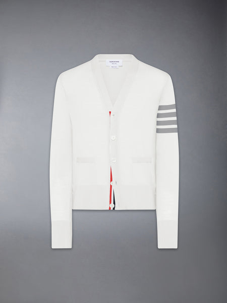 MERINO WOOL 4-BAR CLASSIC V-NECK CARDIGAN WHITE