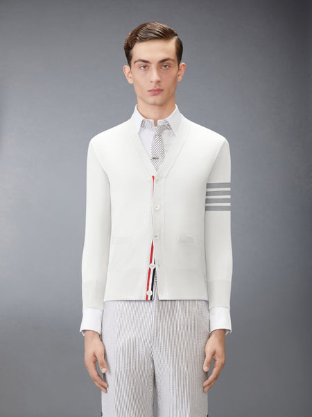 MERINO WOOL 4-BAR CLASSIC V-NECK CARDIGAN WHITE