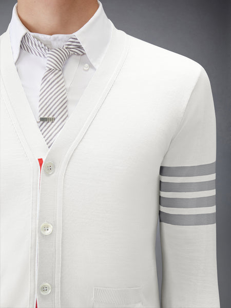 MERINO WOOL 4-BAR CLASSIC V-NECK CARDIGAN WHITE